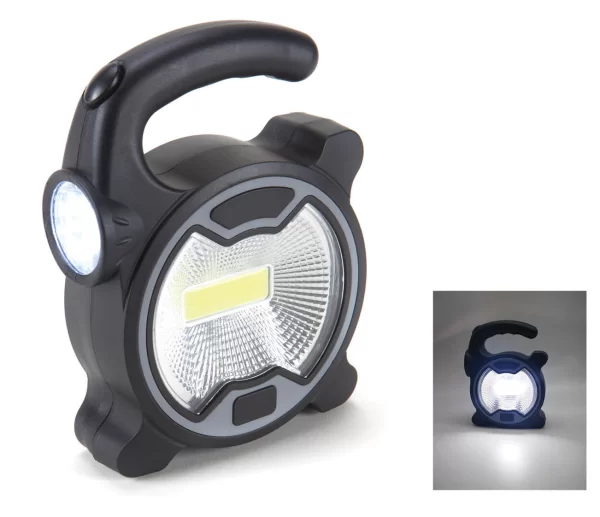 פנס שטח LED לותם שחור עגול עם ידית נשיאה